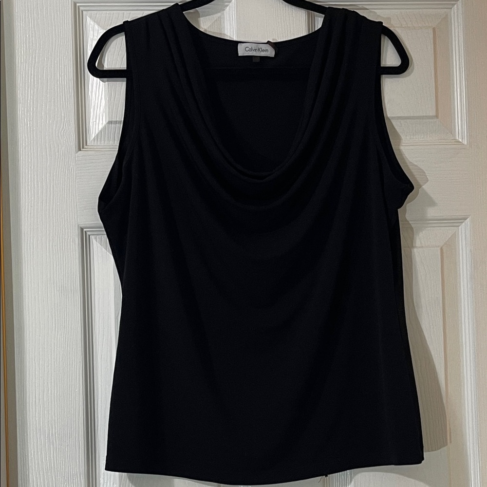 Calvin Klein Elegant Black Cowl-neck Sleeveless Top